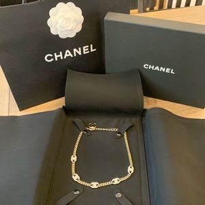 Chanel Metal Light Gold Crystal Silver Necklace Choker 100% Authentic w/ Box Bag